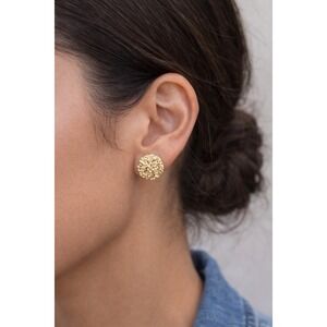 Textured Gold Tone Round Stud Earrings Vintage Style Minimal Earrings